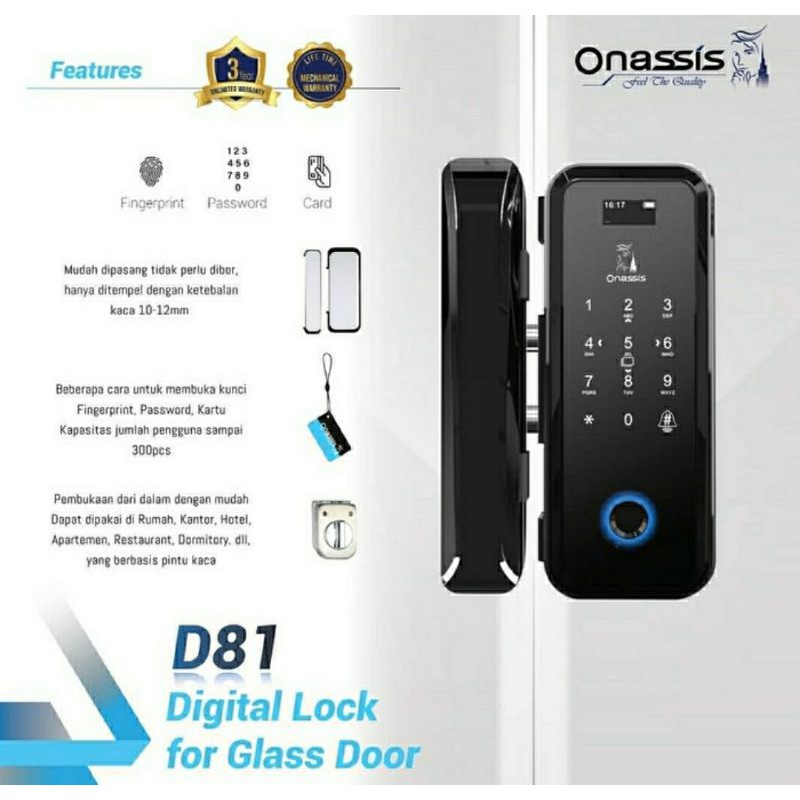 Kunci pintu kaca Digital, Onassis D.81 | Digital lock