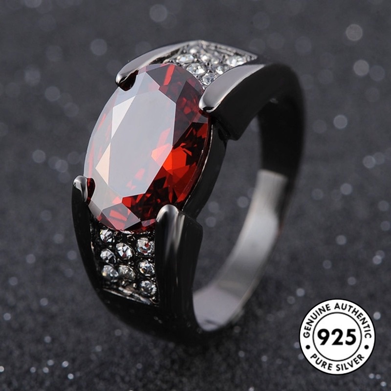 Cincin Ruby Hitam Emas Bahan S925 Silver