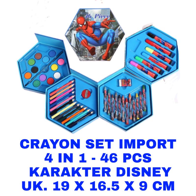 

WK CRAYON SET IMPORT 4 IN 1 ISI 46 PCS SPIDERMAN FROZEN PRINCESS HELLO KITTY CARS MICKEY
