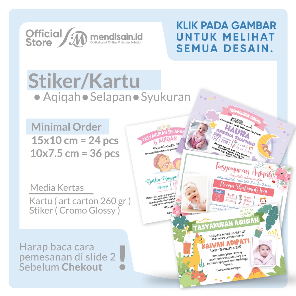 Jual [FREE DESIGN] Kartu Ucapan Aqiqah - Kartu Tasyakuran - Stiker