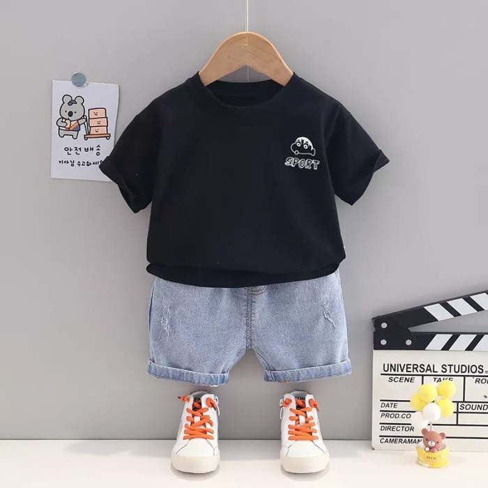 SETELAN MOTIF SHINCHAN / SETELAN IMPORT LUCU / SETELAN ANAK LAKI-LAKI - Hitam, 80/S