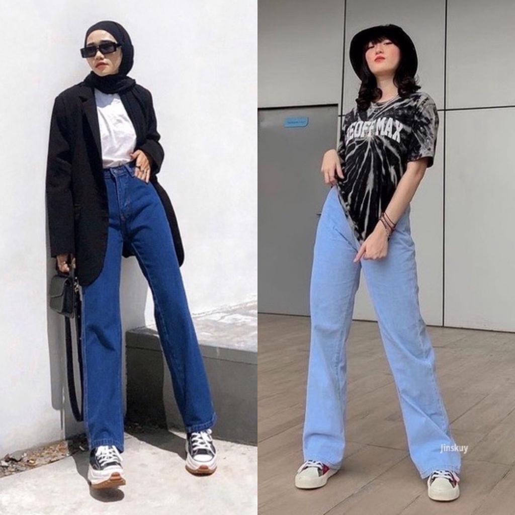 TRIVELA Highwaist Jeans Kulot Wanita Loose