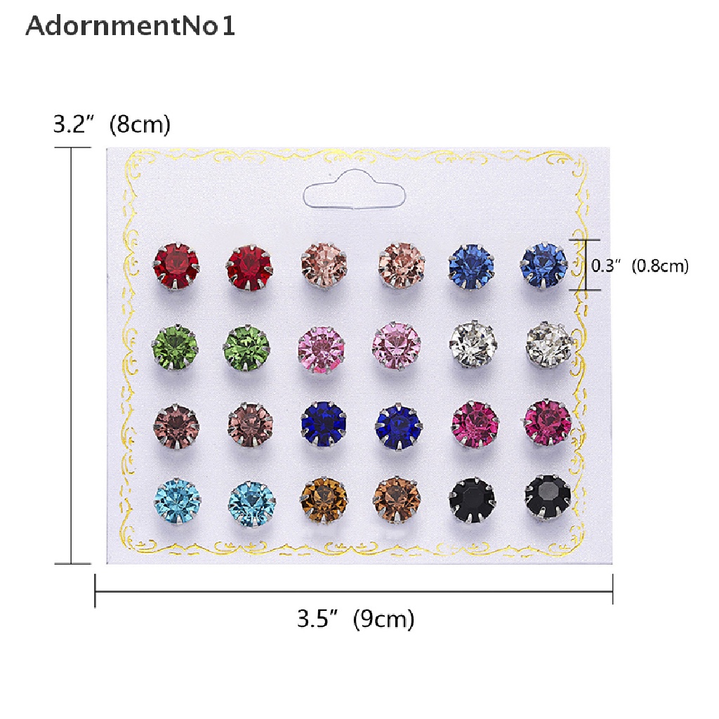 (AdornmentNo1) 12 Pasang / set Anting Tusuk Kristal Zircon Bulat Untuk Wanita