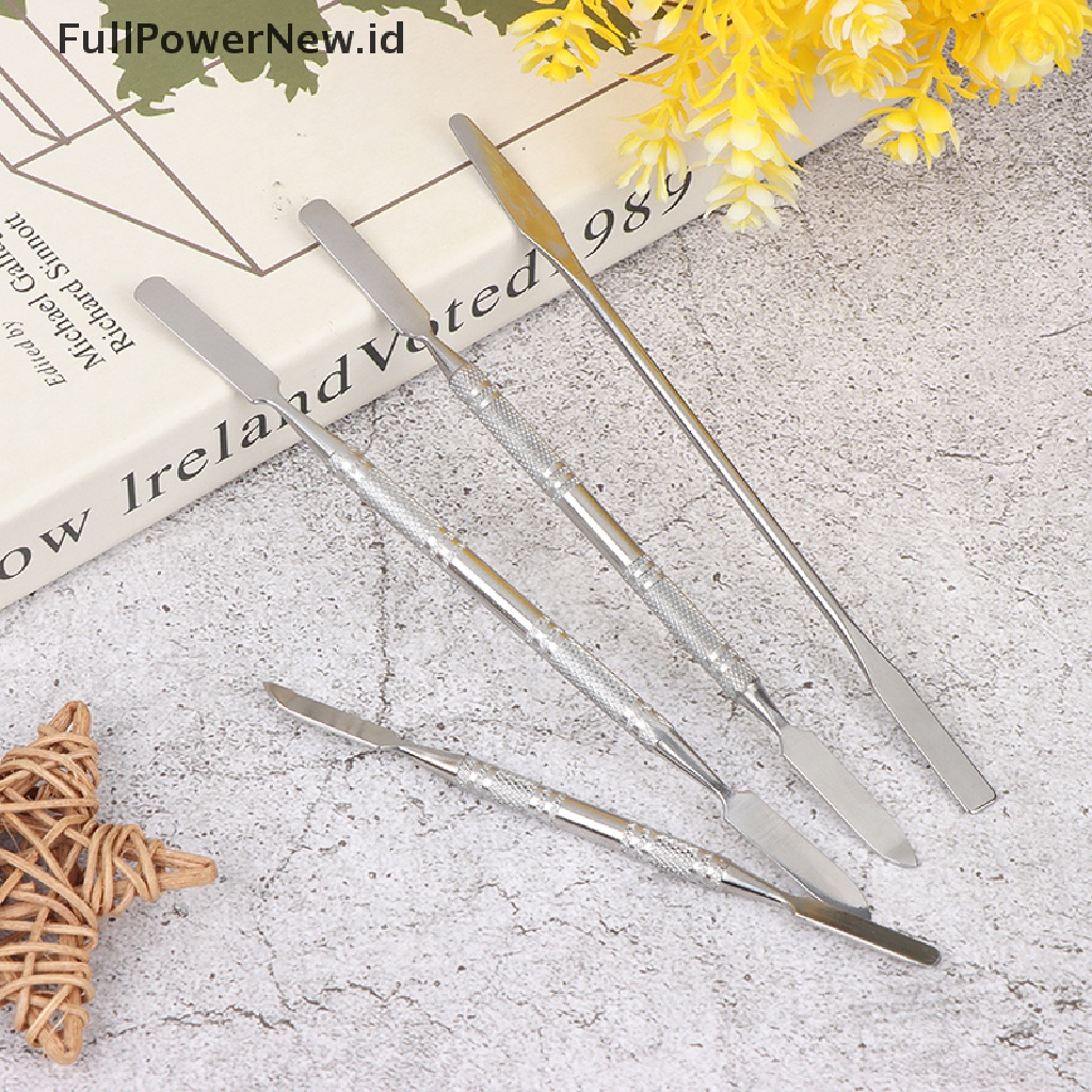 (Full) 4pcs / set Sendok Spatula Pengaduk Kutek Gel Akrilik Bahan Stainless Steel