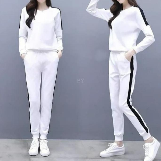 Baju setelan olahraga wanita Koshi Putih Baju stelan training senam
