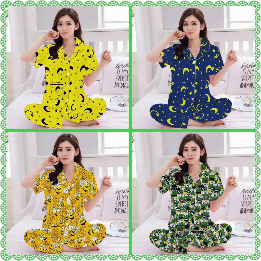 BAJU TIDUR PIYAMA  WANITA FASHION MKCP A MOTIF KARAKTER 