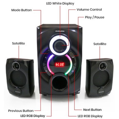 SPEAKER 2.1 MULTIMEDIA SIMBADDA CST 7000 N+ WITH REMOTE PLUS MUSIC PLAYER SUBWOOFER