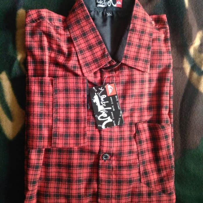 NEW FB KEMEJA FLANNEL QUIKSILVER PREMIUM FORMAL DAN KASUAL - MERAH HITAM 1