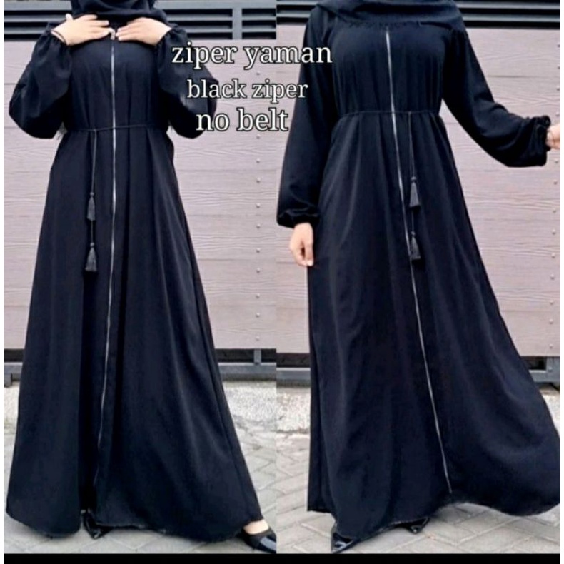 Abaya Hitam Turkey Gamis Dress Arab Saudi Bordir Turki India Dubai Ziper Yaman