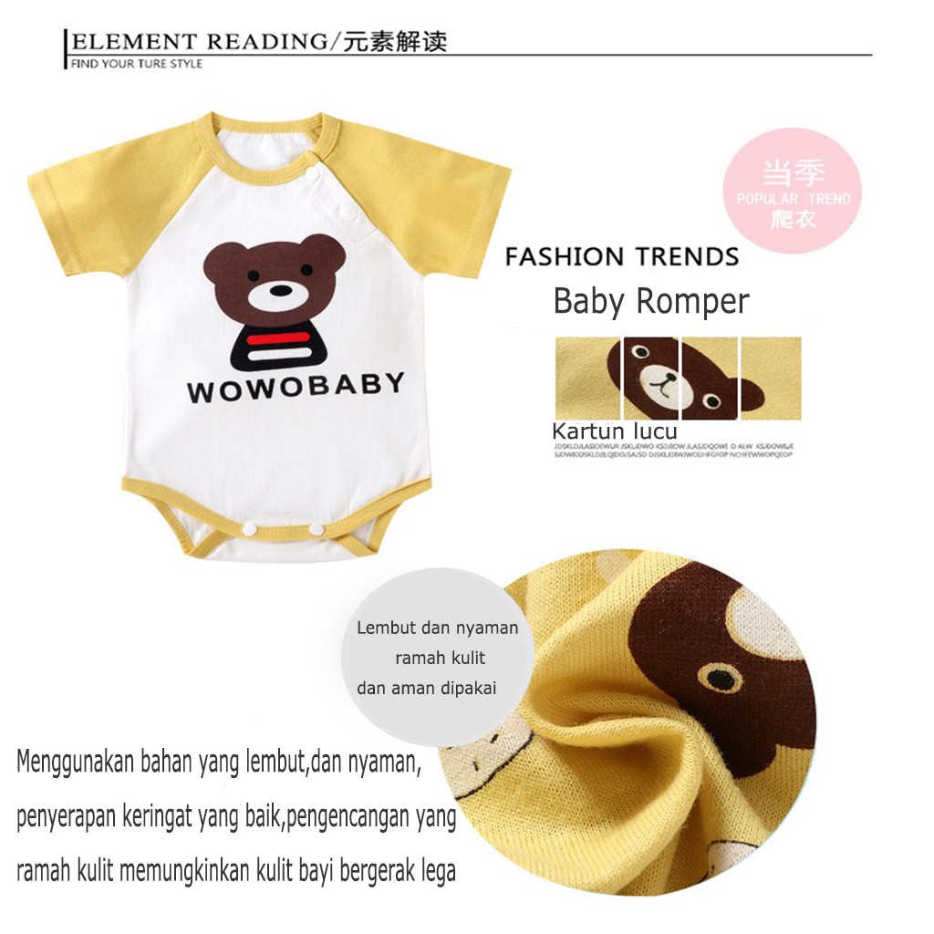 【Happy Baby】0-18Bulan Jumper Pendek / Baju Kodok Lengan Pendek Motif Segitiga SJP02