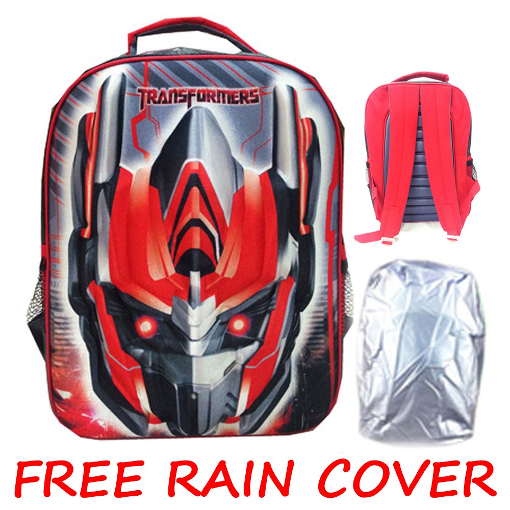 FREE ONGKIR + RAINCOVER Tas Ransel Sekolah SD Transformer Optimus Prime 3D Timbul Hard Cover - Merah