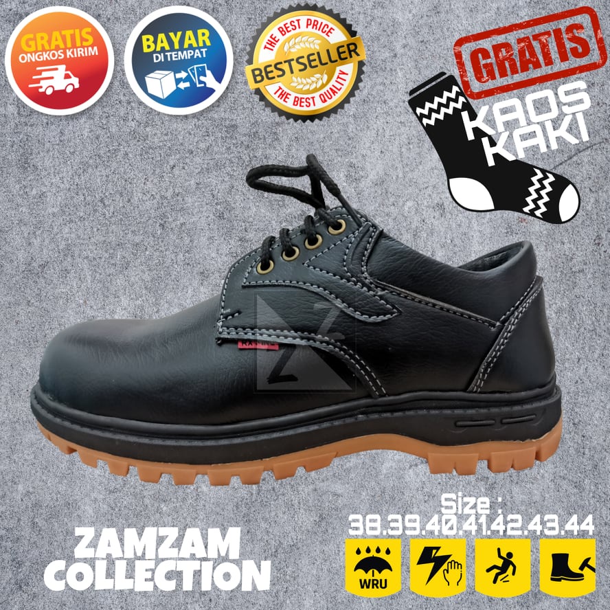 SEPATU SAFETY SEPTI KING KICKERS GREGOR CATERPILLAR KULIT PU SINTETIS ASLI UJUNG BESI BENGKEL KONTRAKTOR TAMBANG PABRIK MURAH BONUS KAOS KAKI