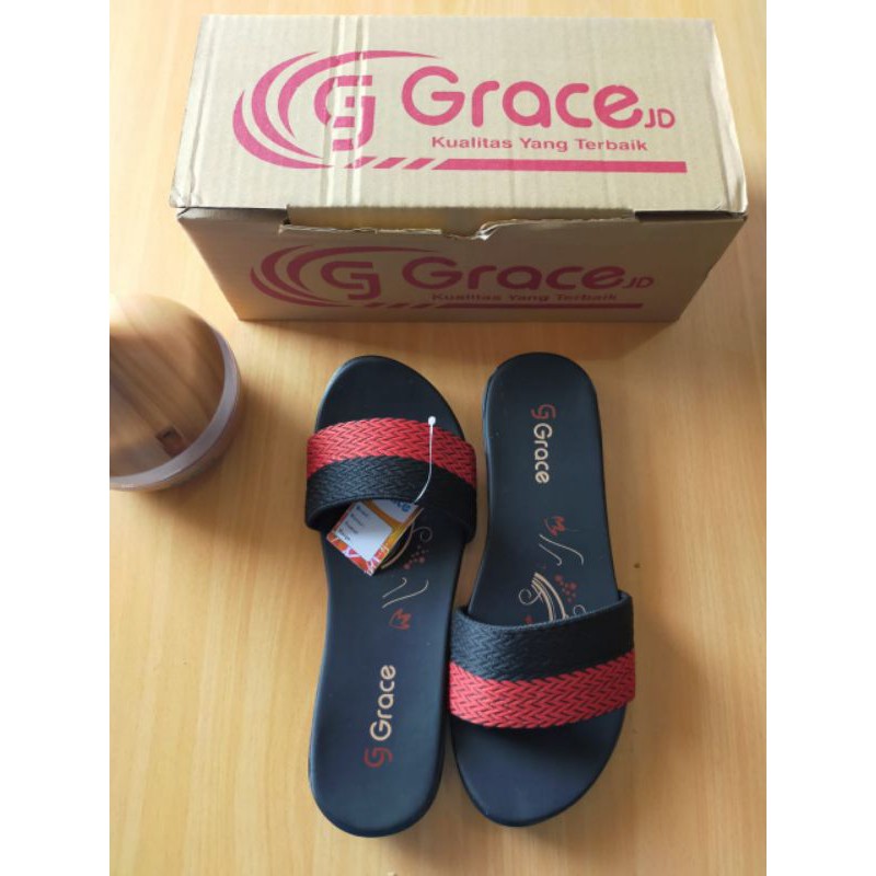 Sandal Grace (Rajut Selop) Merah-Hitam