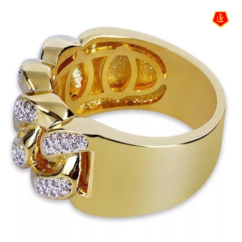 [Ready Stock]18K Gold Diamond-Studded Ring European and American Creative