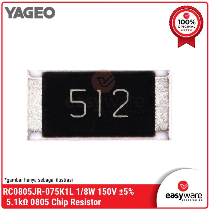 YAGEO Resistor 5K1 0805 5% SMD 5.1K Ohm 0805 150V SMD Resistor