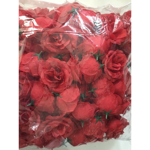 Kepala Bunga Mawar (MAK) ISI 100PCS/kepala bunga artificial/kepala mawar/kuntum mawar ISI 100PCS-Merah