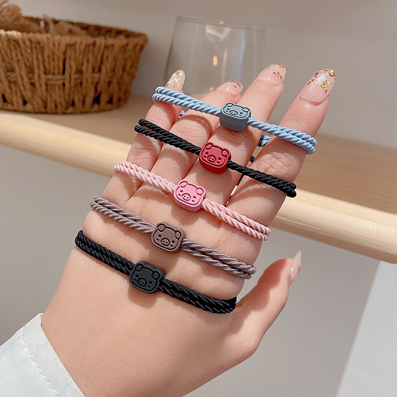 Gelang Tali Rambut Fungsi Ganda Desain Babi Gaya Korea Untuk Pasangan-1