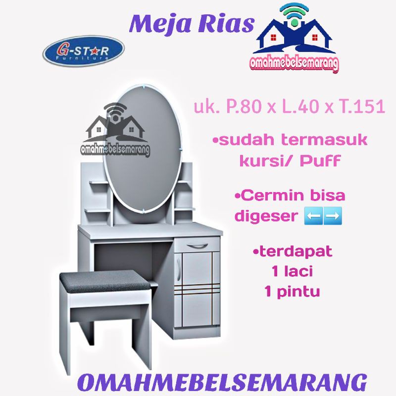 Meja rias Tolet GSTAR LILY Dressing Table modern minimalis cermin sliding oval