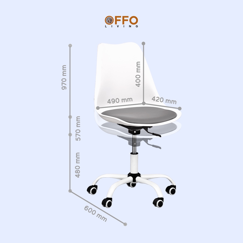 Offo Living - Kursi Kantor Kursi Belajar White Jasmine-4