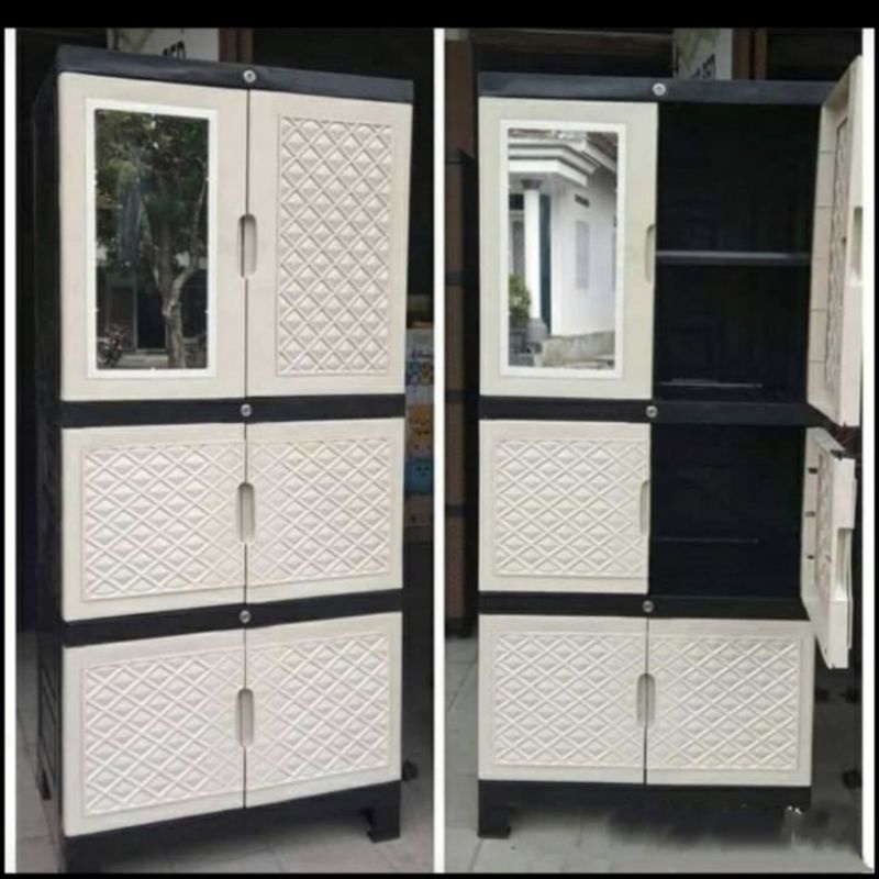 Lemari pakaian plastik jumbo Aquose plus kaca