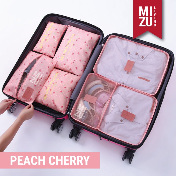 SECRET POUCH Travel Packing Cubes 7in1 Storage Bag Organizer Tas Koper MOTIF-PEACH Cherry