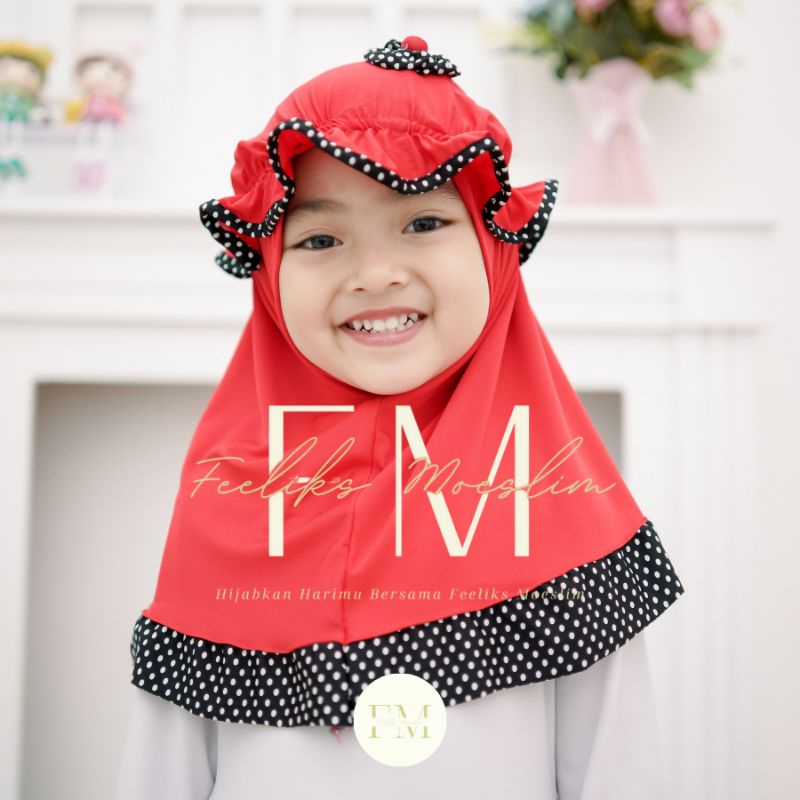 Hijab Anak Topi List Polka / Hijab nyaman lucu murah kualitas PREMIUM