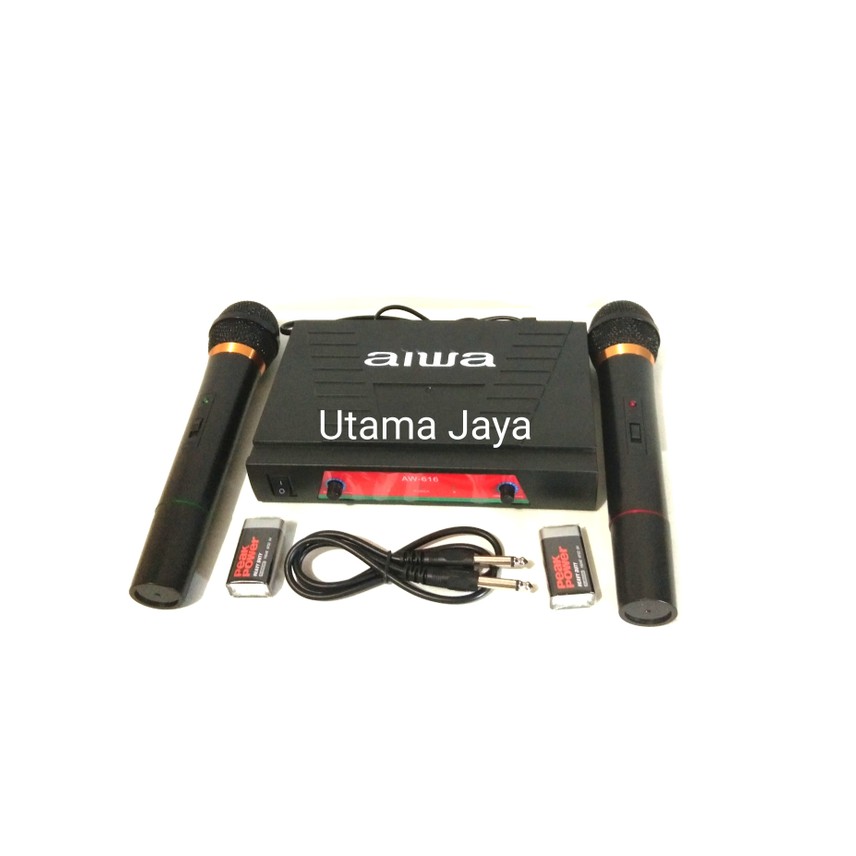 Aiwa Microphone/Mic AW -616   Microphone Double Wireless UHF-Hitam