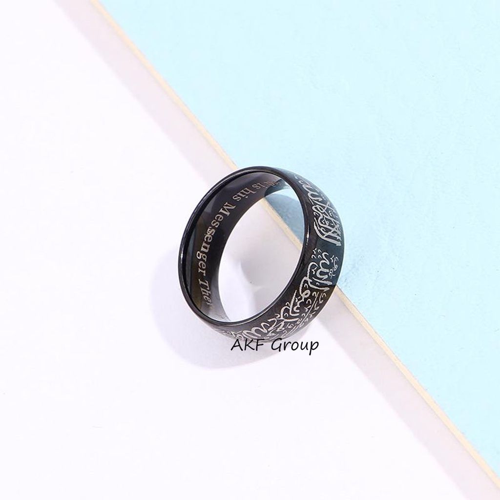 Cincin Titanium Tauhid Syahadat Hitam Pria Dan Wanita Anti Luntur dan Karat Muurah 2022/Cincin Asli Original Import/Perhiasan Wanita/Perhiasan Pria/Cincin Mewah Fashion Korea