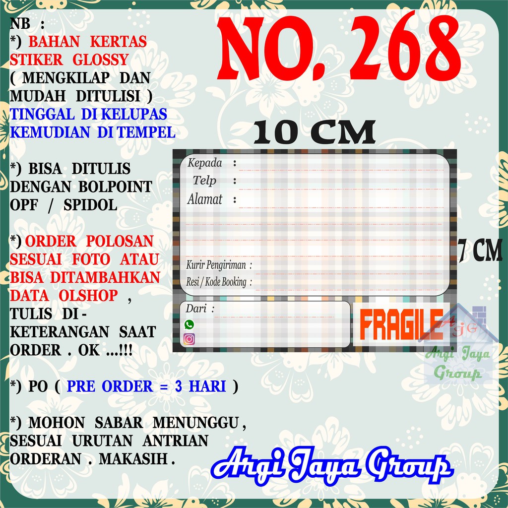 

Stiker Pengiriman - Sticker Alamat Olshop Murah Nomer 268 - 10x7 cm - Glossy