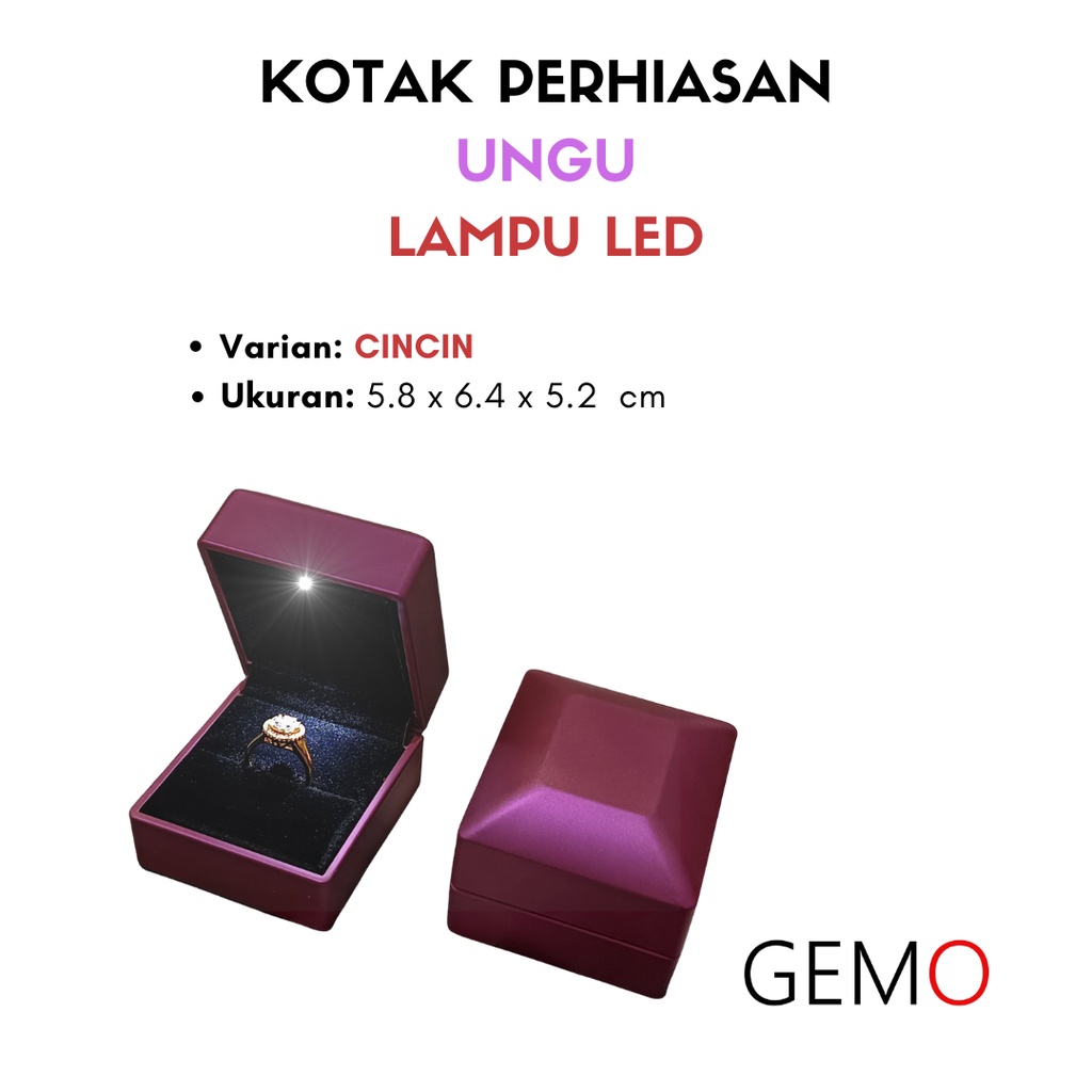 Kotak Perhiasan Berlampu Warna Ungu Set / Cincin / Liontin / Gelang / Kalung Koye / Jewelry Box Tempat Perhiasan Lampu LED Murah Cocok Untuk Gift / Hadiah, Lamaran, Mahar Pernikahan, Hantaran Tunangan, Seserahan Pernikahan