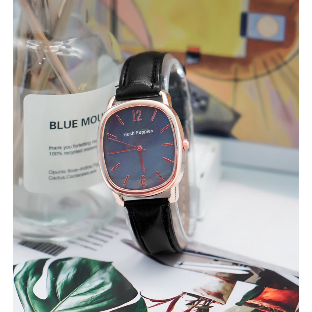 PA Jam Tangan Quartz Strap PU Analog Casual Gaya Retro Wanita Persegi Watch Korean Fashion Body Polos HP014