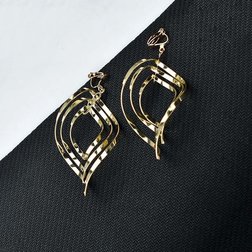 Anting Klip On Tanpa Tindik Desain Geometri Hollow Besar Untuk Wanita