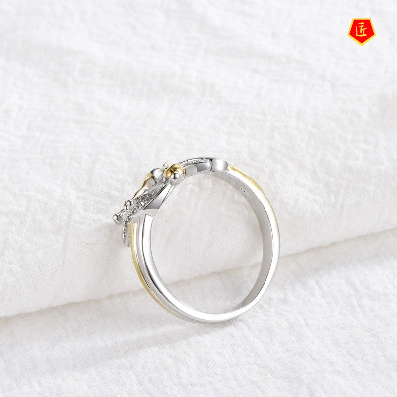[Ready Stock]Golden Angel Silver Ring Women's Diamond-Embedded Cute
