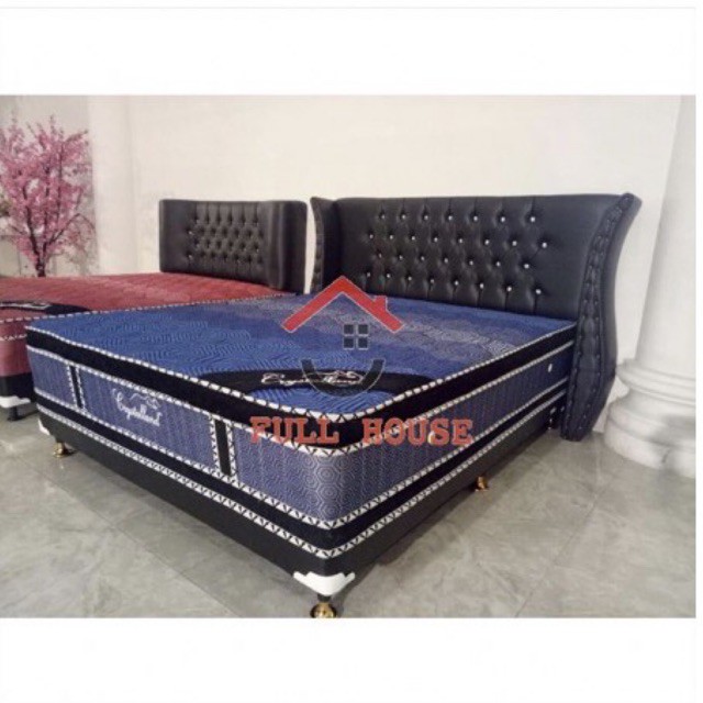 springbed multibed kasur crystalland dengan divan dan sandaran kancing raja mewah