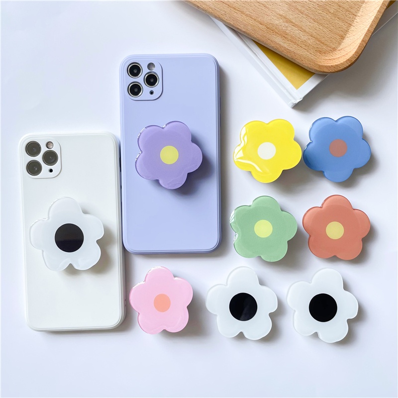 Colorful Ins Hyuna Flower Epoxy Phone Holder Cute Flower Airbag Telescopic Phone Bracket Desktop Lazy Phone Stand