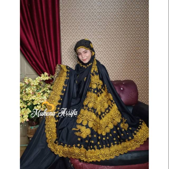 Mukena bordir hitam gold mukena bordir bukittinggi  mukena cantik mukena mewah