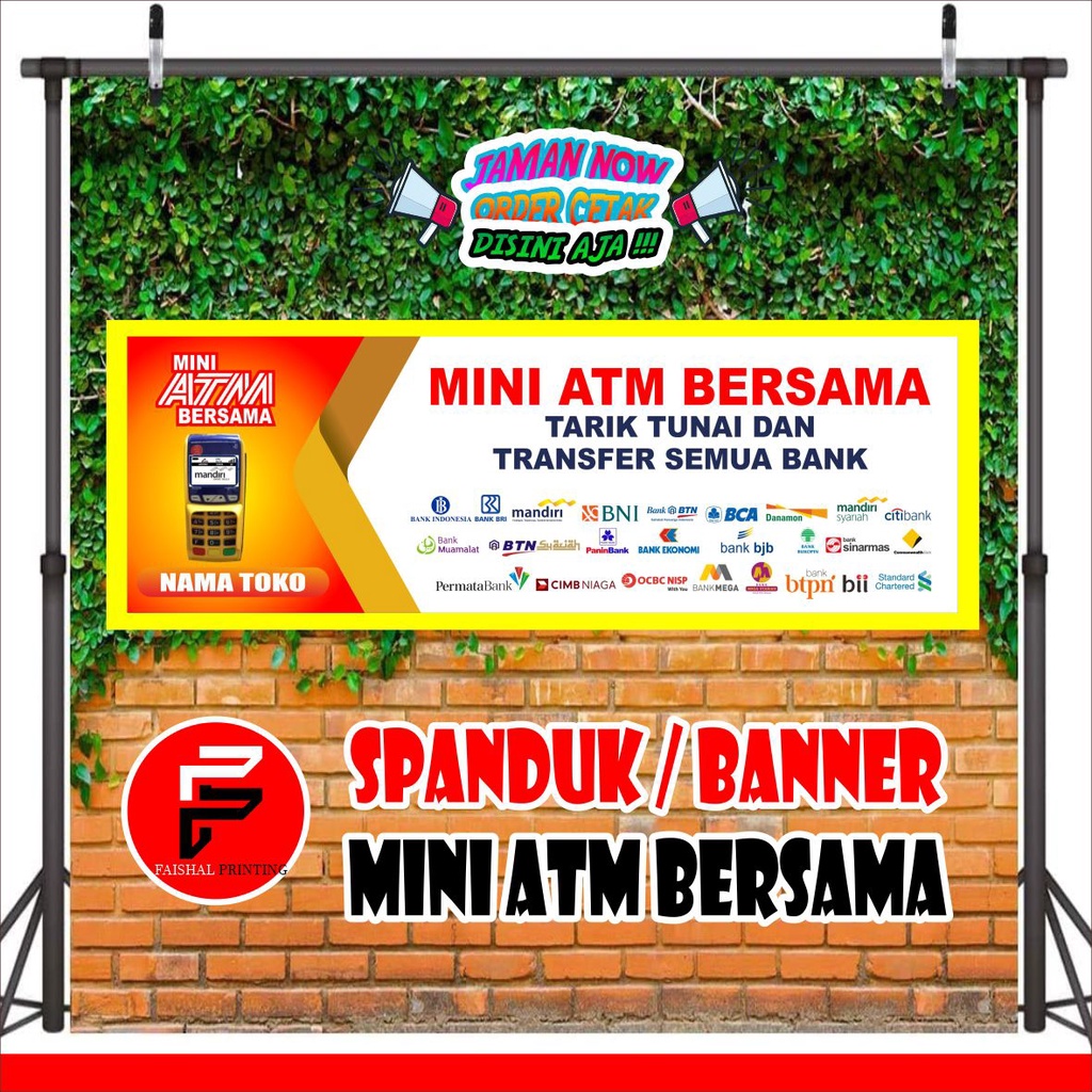 Spanduk Banner Mini ATM Bersama Custom Nama Toko Ukuran 3 x 1 meter