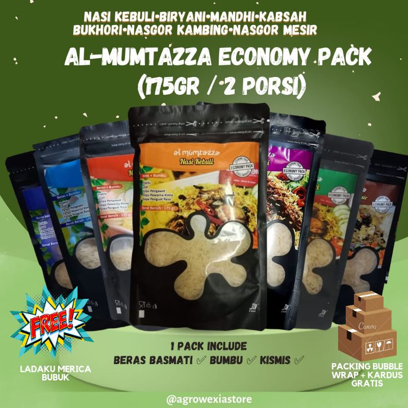 

Al Mumtazza Beras Basmati dan Bumbu Kebuli Biryani Mandhi Kabsah Bukhori Economy Pack