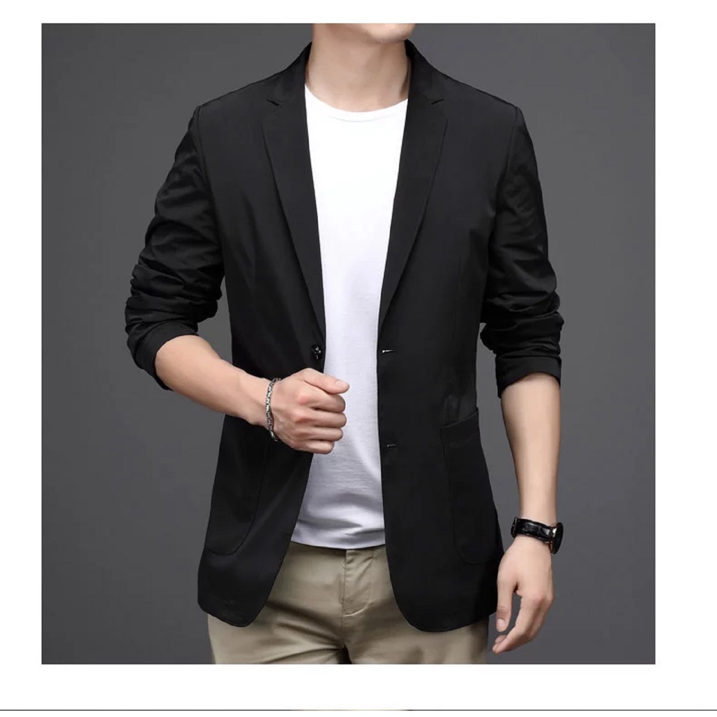 BLAZER SLIMFIT PRIA WARNA HITAM BRYAN BLACK BAHAN TWIST PREMIUM | BLAZER FORMAL COWOK FULL BLACK