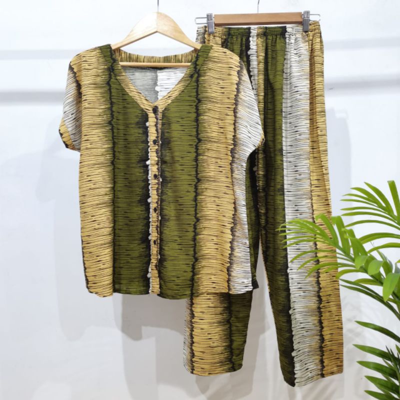 PIYAMA KANCING HITS NON KERAH/V-NECK PIYAMA KANCING BUSUI | PIYAMA RAYON | HOMEWEAR-NK AAL