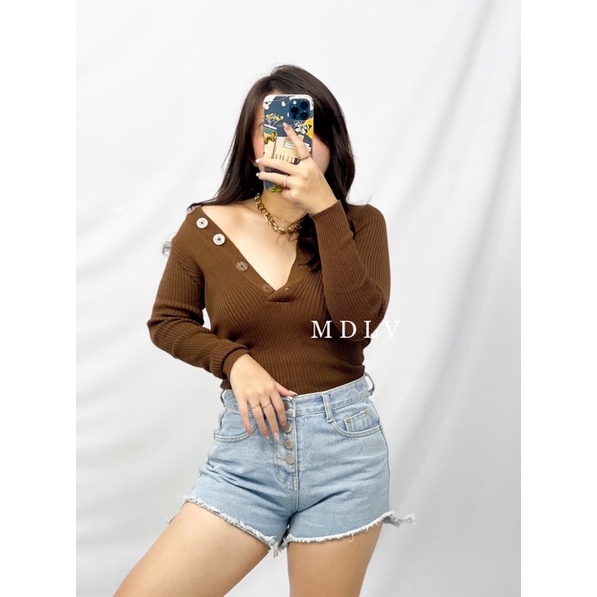 MDLV ~ TOP GAURI RAJUT ATASAN RAJUT BLOUSE RAJUT LENGAN PANJANG FASHION WANITA