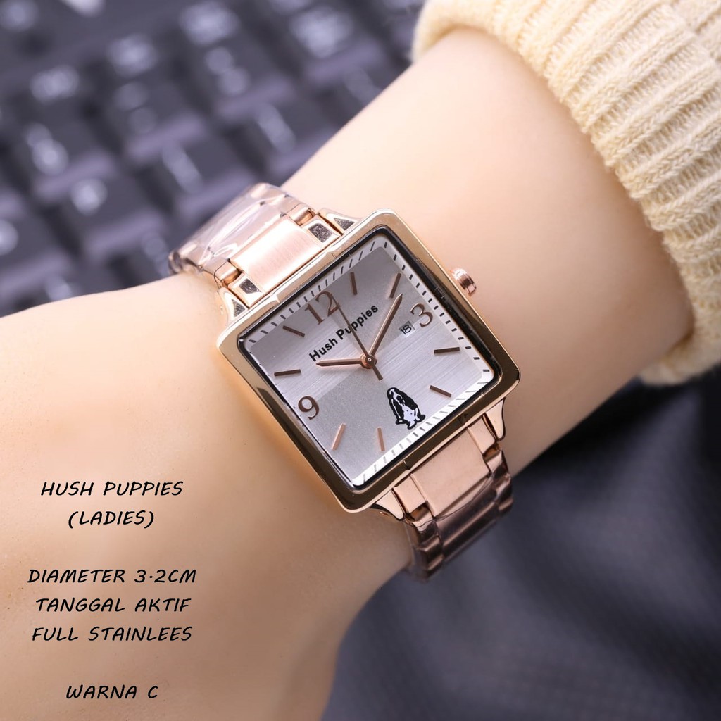 ( BISA COD )Jam Tangan Wanita/Cewek HUSH PUPPIES segi full stainless tanggal aktif