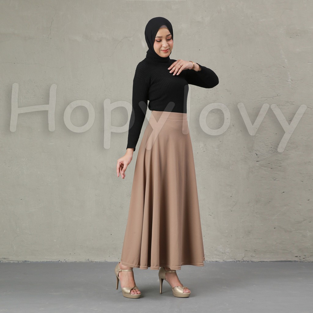 HOPYLOVY Rok Wanita Waffle Maxi Skirt Model Mayung