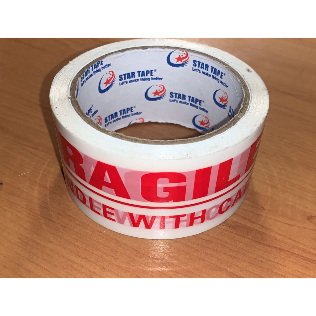 Lakban Fragile Handle With Care Merah / Putih 45 mm X 60 Yard / 72 Yard