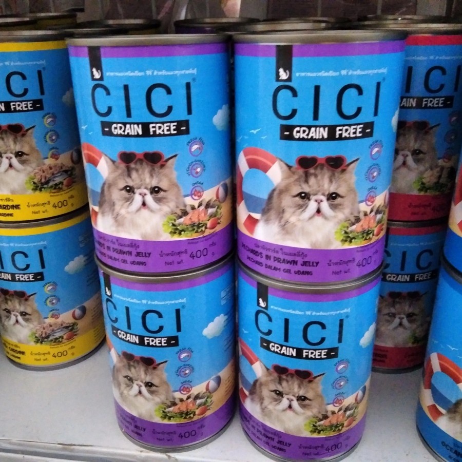 Makanan Kucing Kaleng CICI Pilchards in Prawn Jelly 400 gr Grain Free