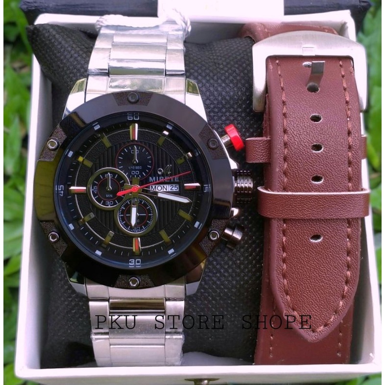 ( DUA TALI) JAM TANGAN PRIA RANTAI STAINLISS STILL MODEL SIMPLE DUA TALI_JAM TANGAN MIRETE ORIGINAL_MIRETE_COD