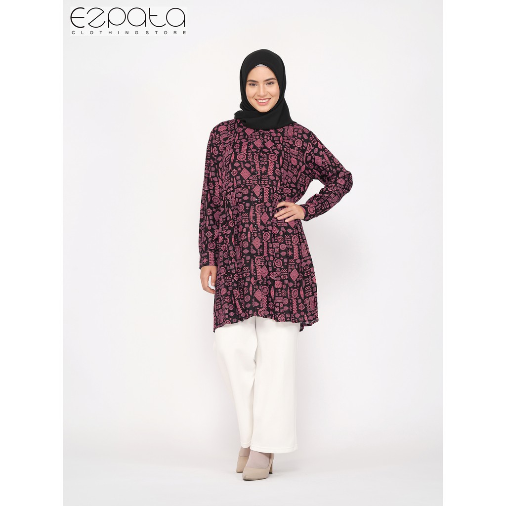 Ezpata Atasan Tunik Kemeja Rayon Wanita Lengan Panjang Kancing Aktif Busui Wudhu Friendly Bahan Premium Harga Murah