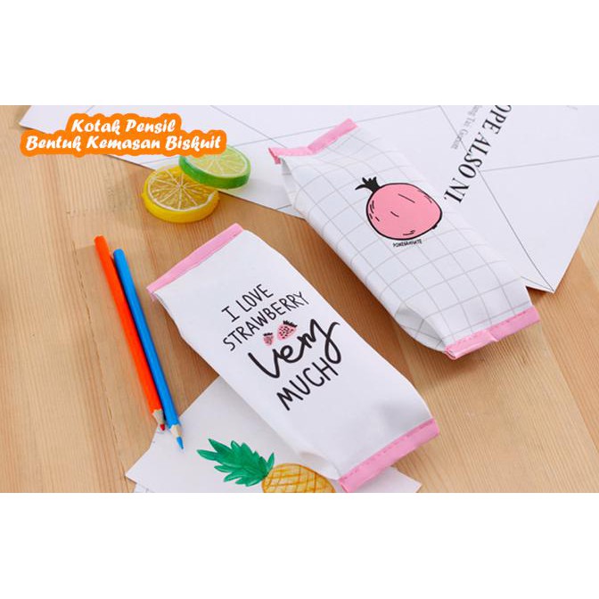 

TERBARU KOTAK PENSIL BENTUK KEMASAN BISKUIT STRAWBERRY & DELIMA MURAH/SALE