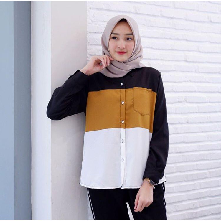 1KG MUAT 6PCS | OWLY BLOUSE KOREA KANCING BUSUI FASHION WANITA MUSLIMAH-CANDY TONE MUSTARD