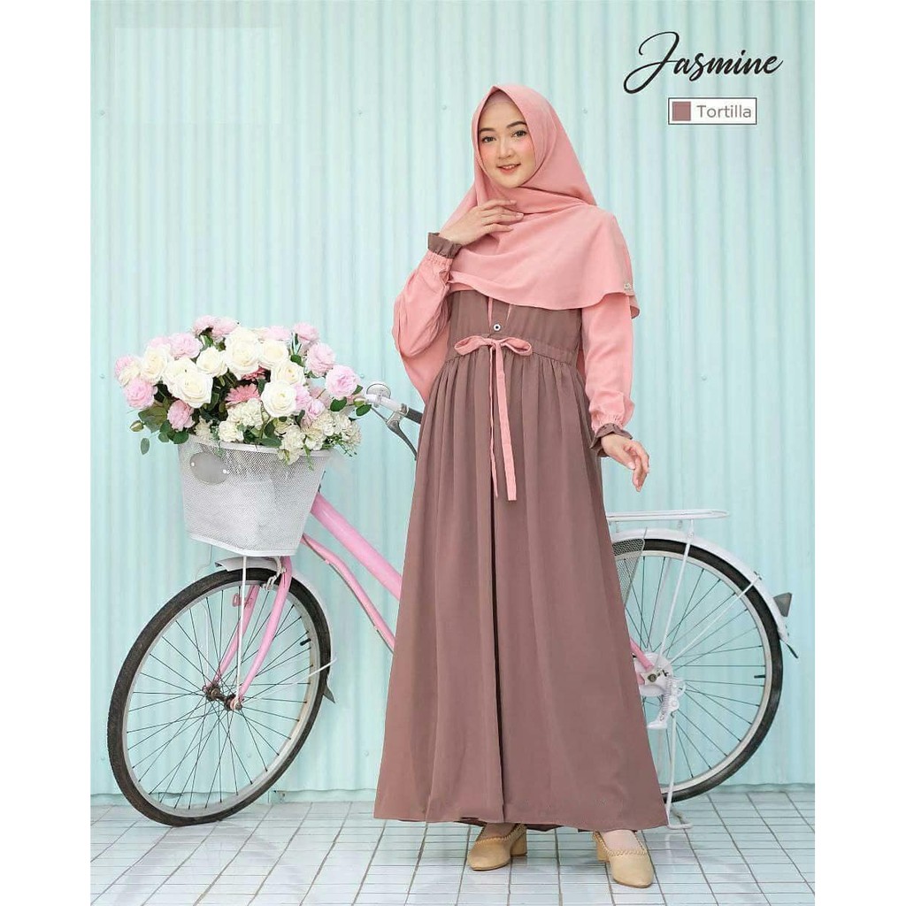 Jasmine Syar'i Set Khimar / Gamis Polos Premium / Gamis Syar'i Terbaru / COD